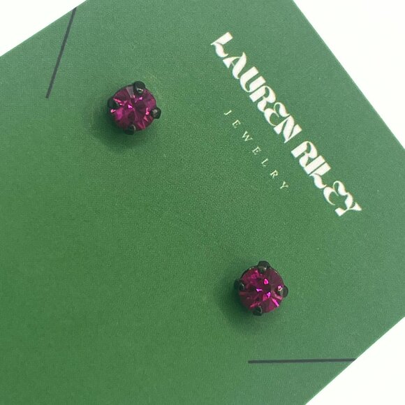 Handmade Fuchsia Swarovski Crystal Stud Earrings | Hematite Plated, Nickel-Free - Picture 3 of 4